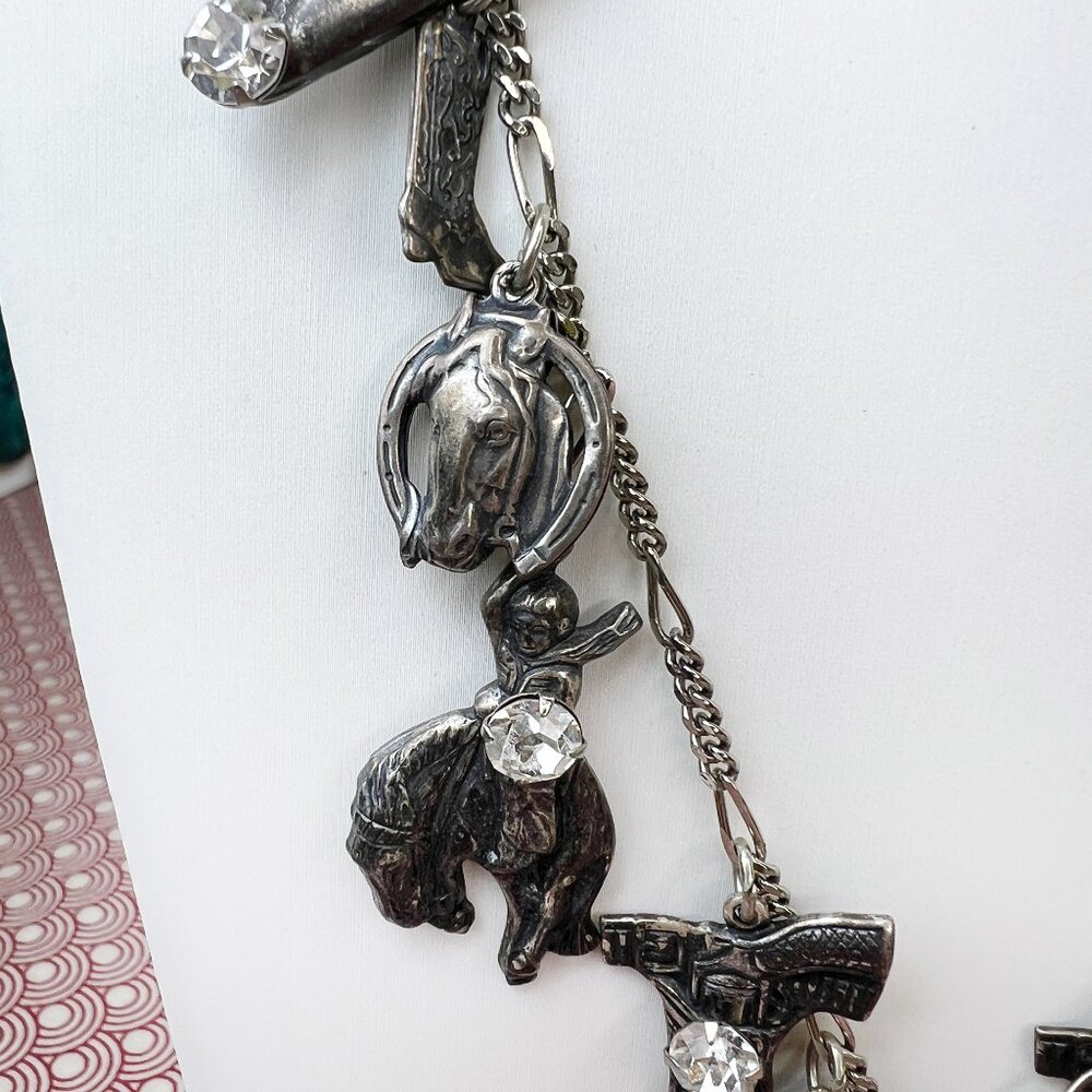 La Contessa Mary DeMarco Western Cowgirl Charm Silver Tone Necklace AND Earrings - Picture 10 of 13